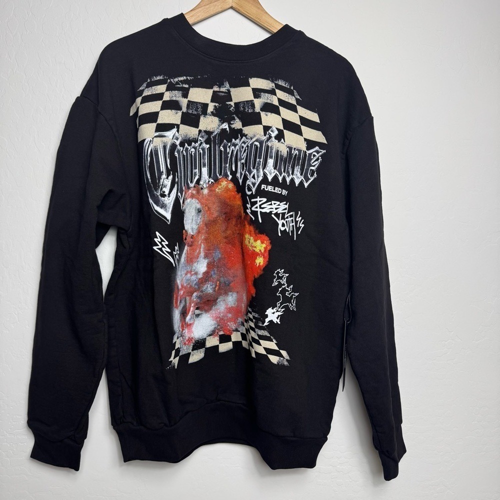 Civil Regime Crewneck Sweatshirt Off To The Races Size Large‎ Black Brand New